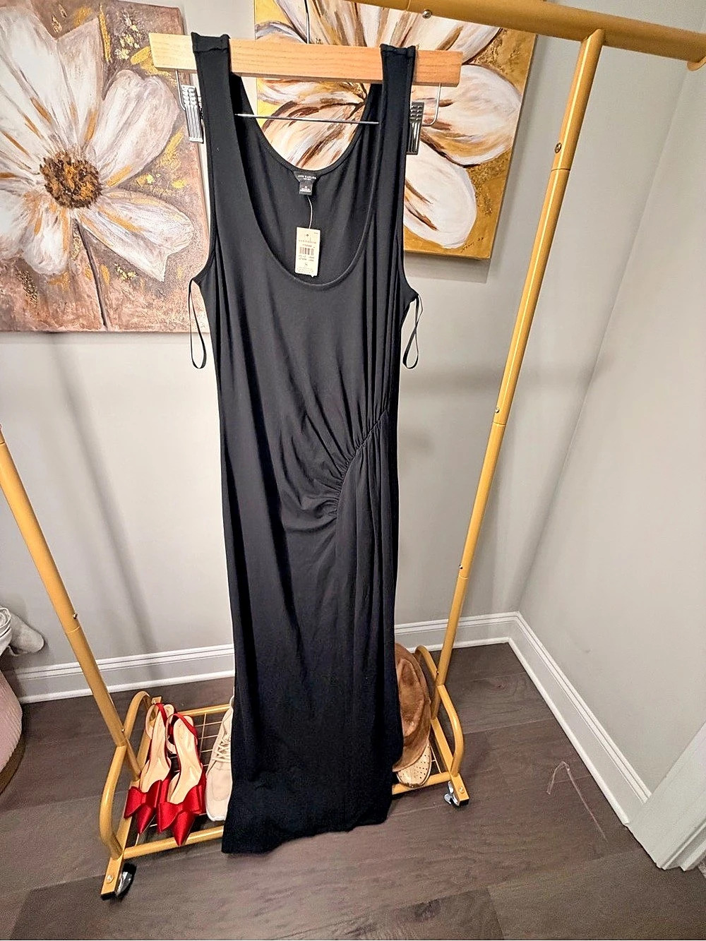 Ann Taylor Ruched Midi Dress Black Maxi Dress Size Small Like New